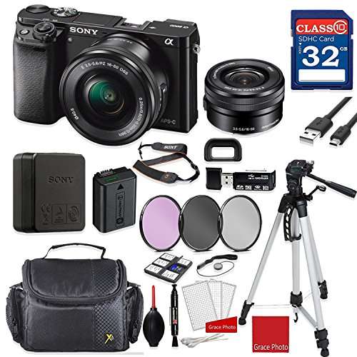 Sony Alpha a6000 Mirrorless Digital Camera (Black) with Sony 16-50mm f/3.5-5.6 OSS Lens (Black) + Professional Accessory Bundle 1