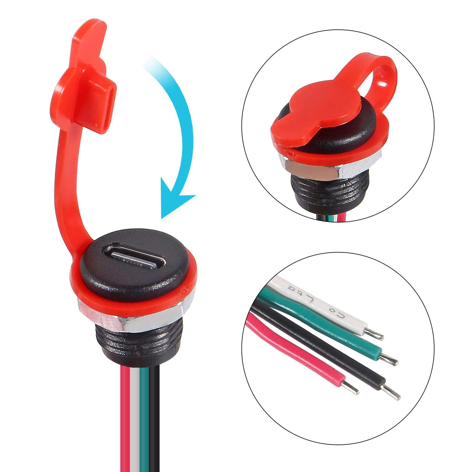 Coliao 10pcs Type-C Female Chassis 4 Pin Type-C Female Socket Connector Waterproof Jack Charging Port 3A USB-C Charger Plug Socket, Round Black 4