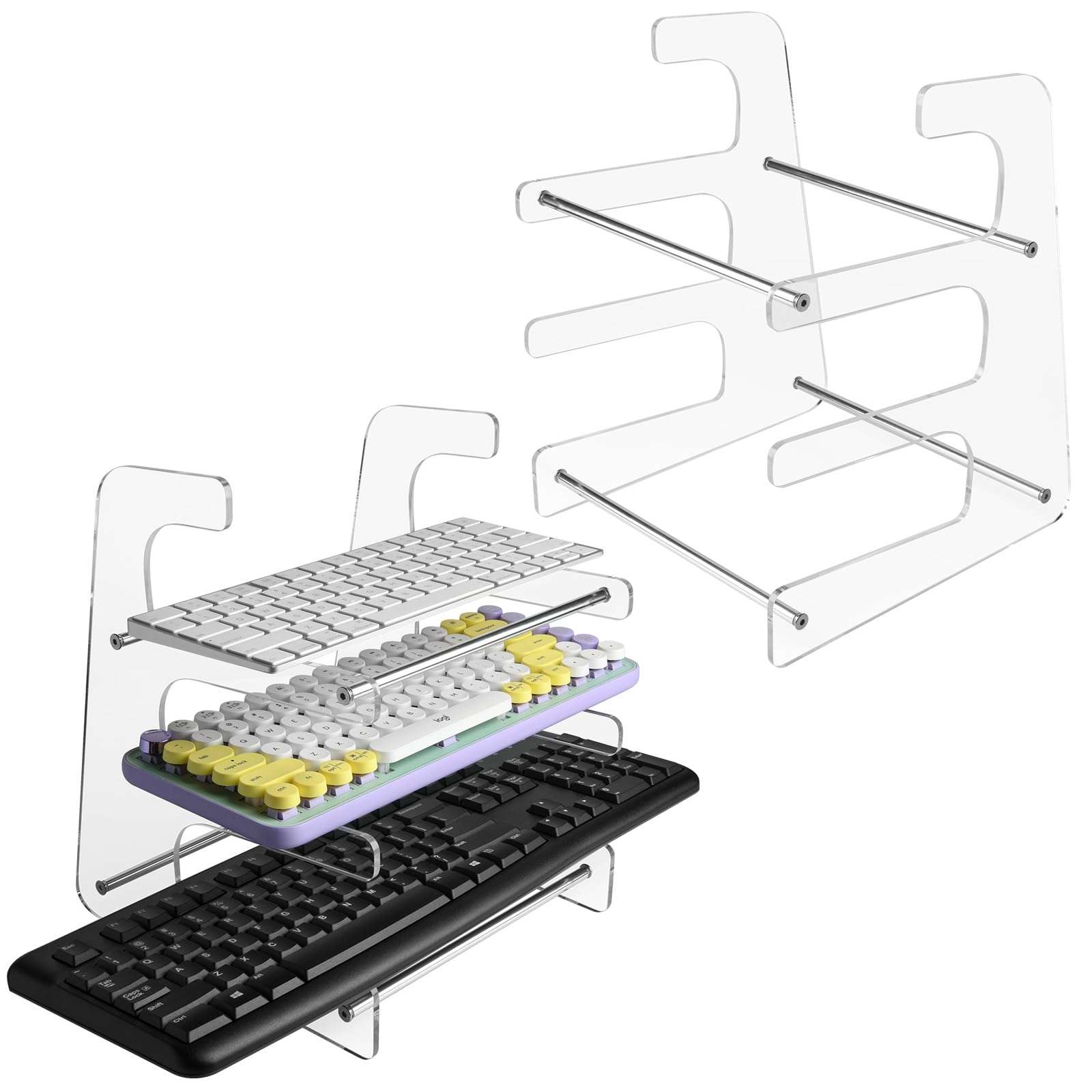 CaSZLUTION Acrylic Keyboard Holder Storage Rack, 3-Tier Keyboard Display Stand, Mechanical Gaming Keyboard Shelf Desktop Organizer - Clear 3