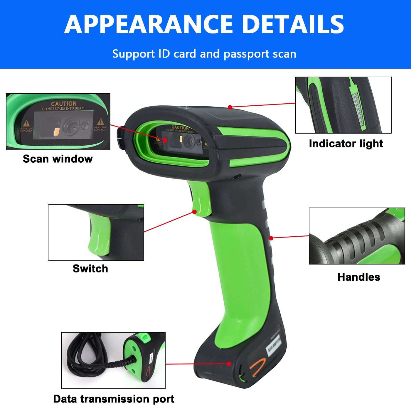 LENVII LD7001 Handheld 2D Industrial Grade Barcode Scanner IP65 Industrial Grade Wired QR Code Scanner 1D Barcode Reader USB Barcode Scanner for supermarkets, Convenience Stores, and Warehouses 5