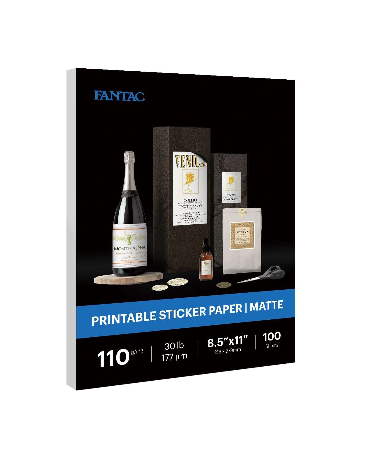 FANTAC Matte Sticker Paper for Inkjet & Laser Printer, Printable Photo Sticker Paper, 100 Sheets 8.5x11 In Self-Adhesive Photo Paper for Scrapbooking, Brand Logo, Party Decor Stickers