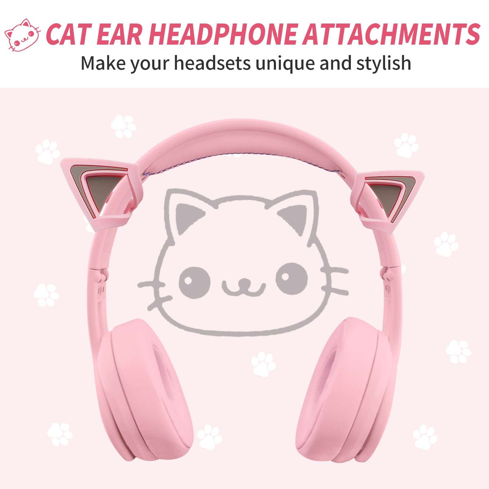 WeThinkeer Cat Ears for Headphones, Pink Cute Headset Cat Ears with Adjustable Straps, Fits Various Headphones, for Gamers, Streamers, and Cosplayers 2