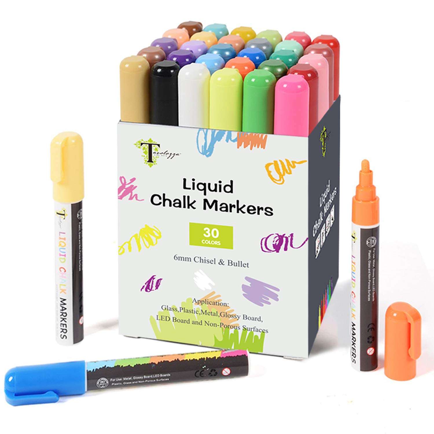 Tavolozza 30 Color Chalk Markers for Blackboards - Bold Color Dry Erase Marker Pens - Chalk Markers for Chalkboards Signs, Windows, Blackboard 1