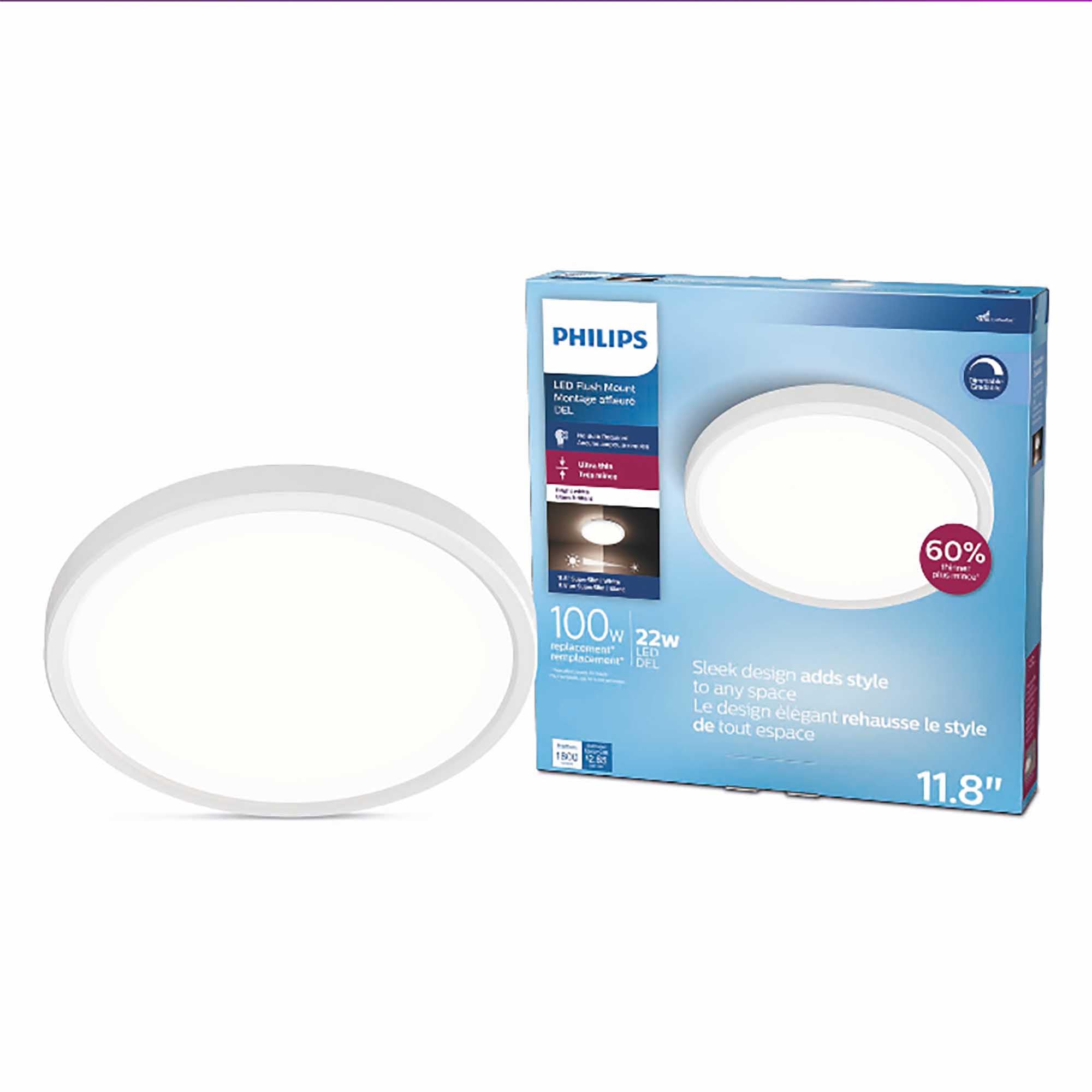 Philips LED Flush Mount Silver Ceiling Light 1-Pack Selectable White Multi-CCT 1500 Lumen (20W = 90W) No Bulbs Required 1