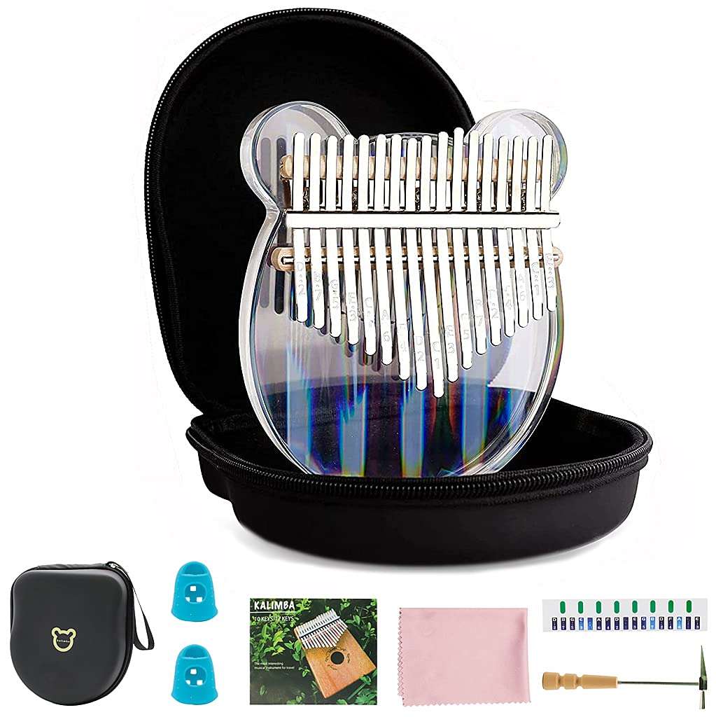 Verilux® Thumb Piano Crystal Kalimba Acrylic Mbira Finger Kalimba Musical Instrument Gifts for Kids Adult Beginners with Tuning Hammer, Study Instruction and Eva bag 2