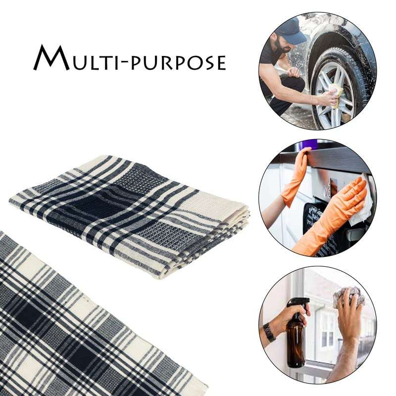 Rise n Shine Tea Kitchen Utensils Dish Cleaning Towel Cloth Napkin 260 GSM High Absorbant Machine Washable Reusable Multipurpose Superior Cotton 45cm x 70 cm Pack of 2(White & Black) 2