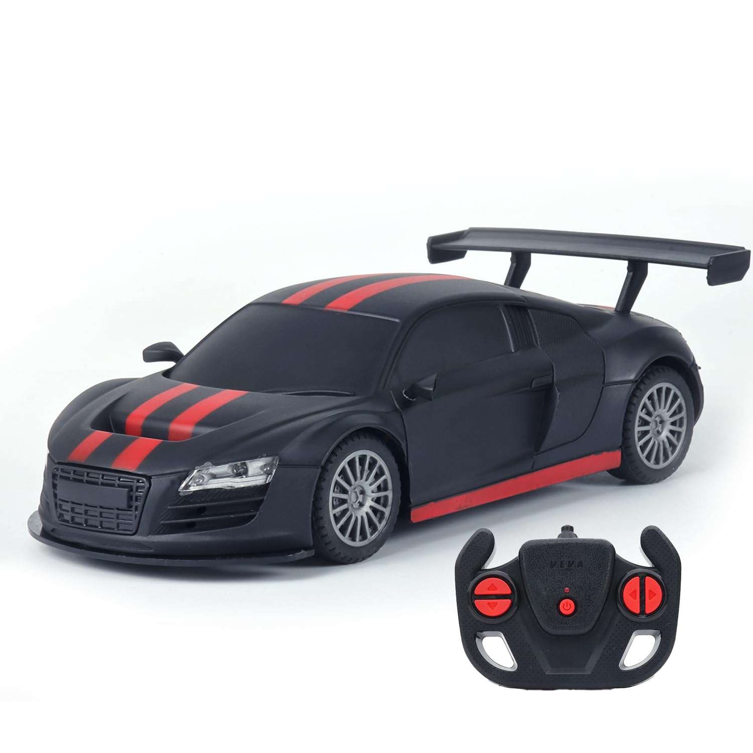 Amazon Brand - Jam & Honey Remote Control Car for Kids | High-Speed RC Car with Rechargeable Lithium Battery | Type-C Charging | LED Headlights | Black&Red 1