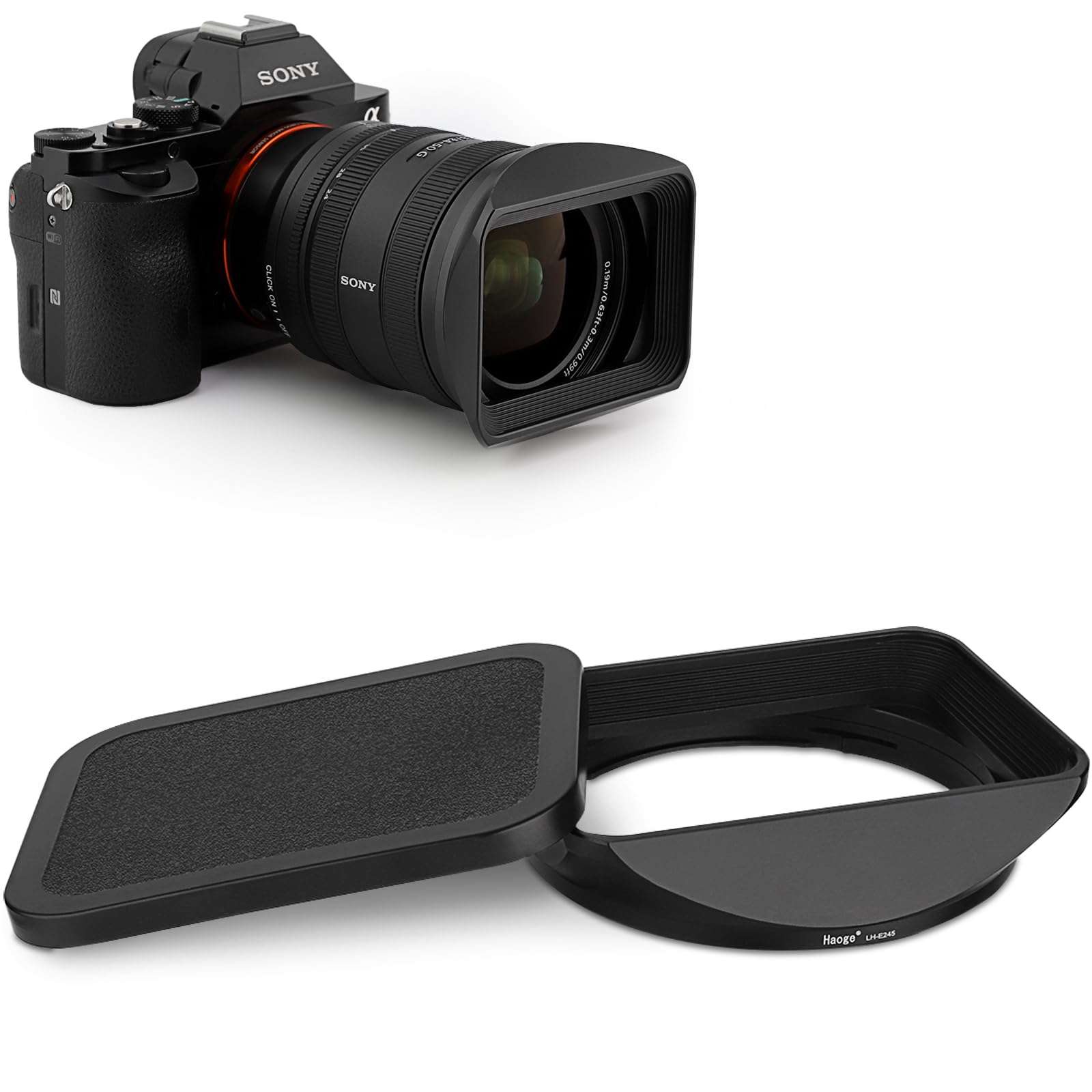 Haoge LH-E245 Metal Square Lens Hood for Sony FE 24-50mm F2.8 G Lens Bayonet Shade with Cap on Sony A7CR a7cii A7R4 1