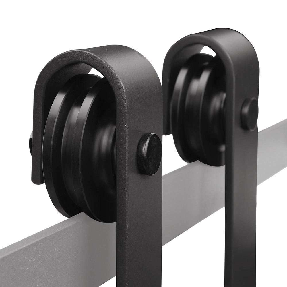 2Pcs Coffee Color Steel Sliding Barn Roller Interior Wood Door Wheel Set Hardware Hangers Replacement I Shape for 1/4" Thickness Flat Rail 5