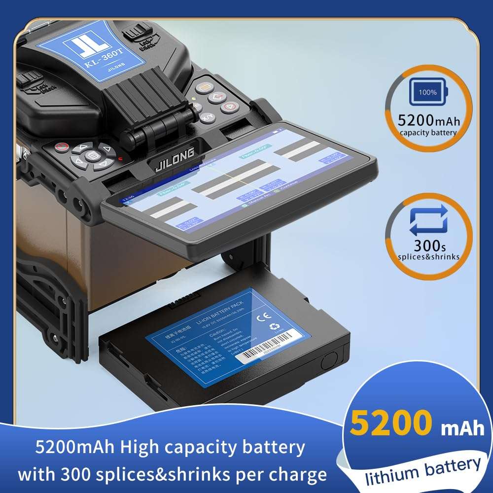 Fiber Splicer Core Alignment JILONG KL-360T Optical Fusion Splicer 6 Motors 0.01dB Low Splicing Loss 380X/190 X Magnification + Optical Cable Toolkit JLT-15D w/Fiber Microscope 200X 6