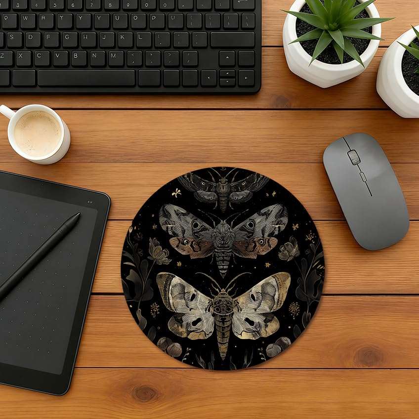 WOOGCHEIR Butterfly Mouse Pad, Boho Butterfly and Moth Mousepad Mouse Mat with Non-Slip Rubber Base for Home Office Desk Accessories, Desk Supplies for Women Office Aesthetic,7.9x7.9 Inch 5