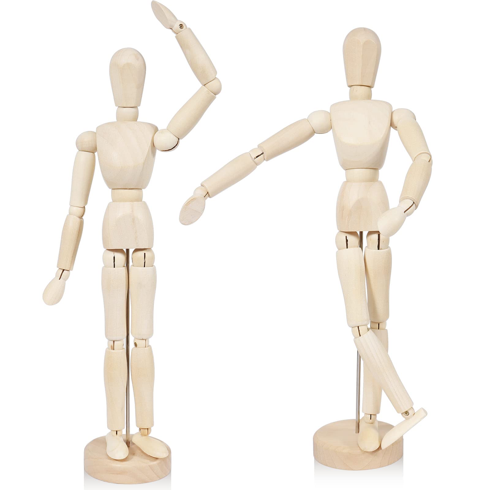 2Pcs 12' Wood Poseable Mannequin,Artists Wooden Manikin Jointed Mannequin,Mini Art Figure Drawing Model with Base and Flexible Body,Perfect for Home Decoration or Drawing The Human Figure