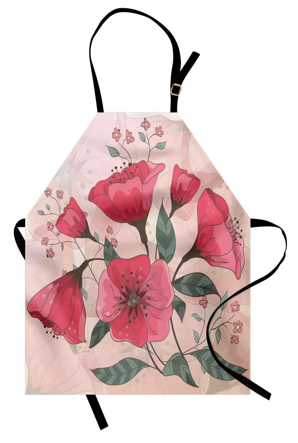 Ambesonne Pink Apron, Hand Drawn Style Watercolored Effect Flowers Vintage Retro Print, Small Apron Bib with Adjustable Ties for Baking Painting, Small Size, Pale Pink Hot Pink 1