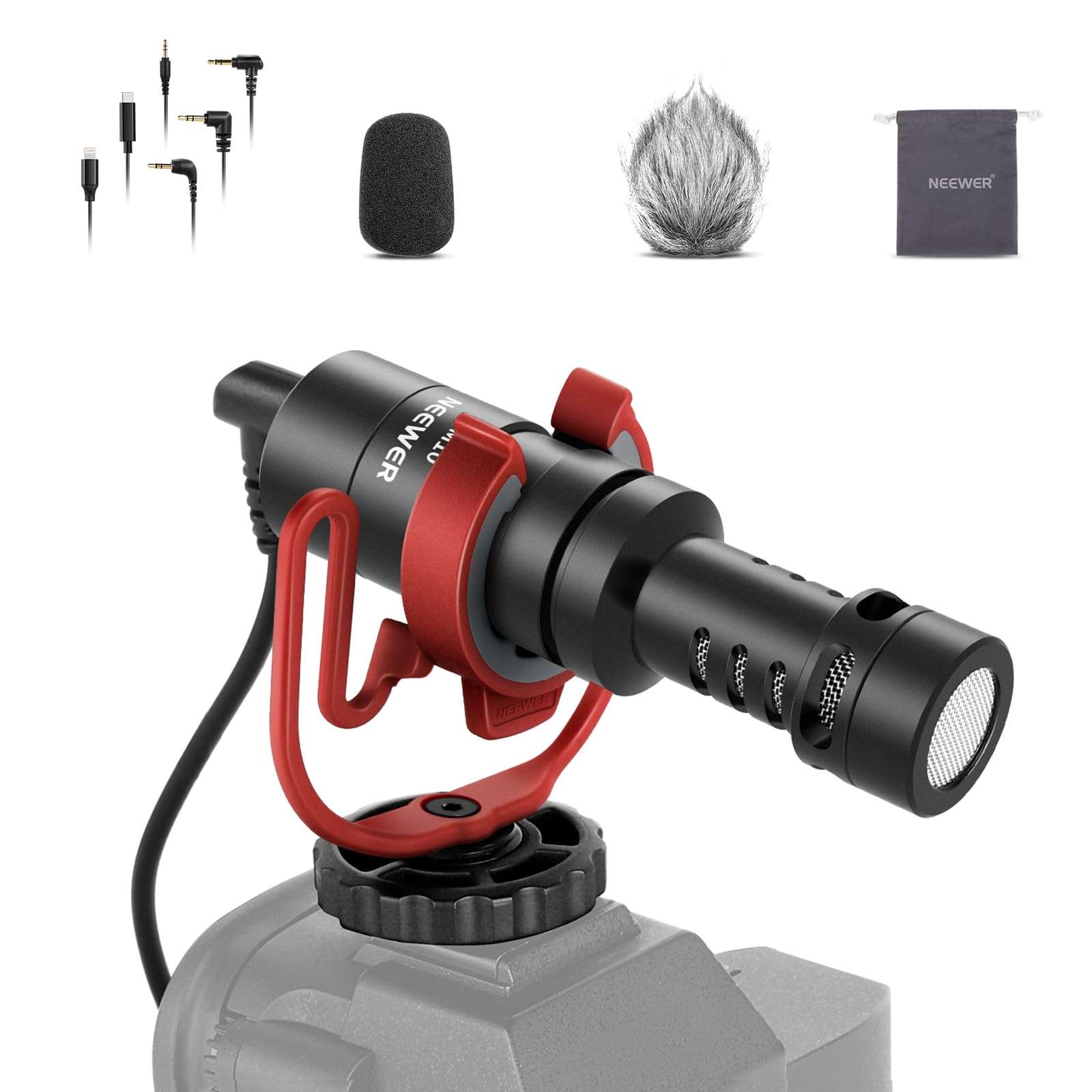 NEEWER Plug & Play Vlog Microphone, 20-20KHz Mini Supercardioid Mic with 3.5mm TRS, USB C OTG Cable, Shock Mount, Windscreen Compatible with iPhone 16 15 14 Samsung S24 Android Tablet Mac Camera, VM10 1