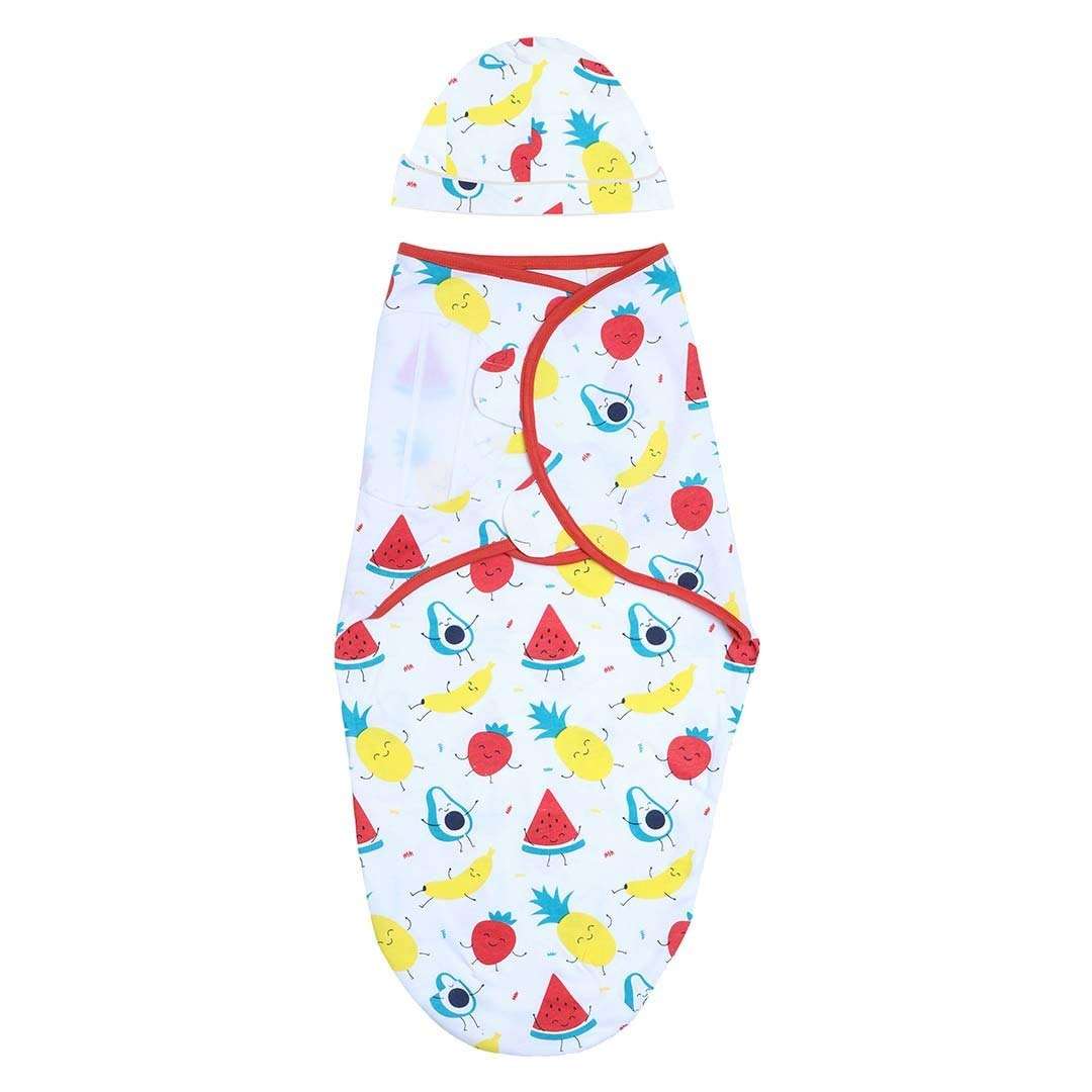 Newborn Baby Swaddle Wrap, Soft Adjustable Swaddle Blanket with Cap 0-3 Months -Pack of 2 (Unicorn & Fruit) 4