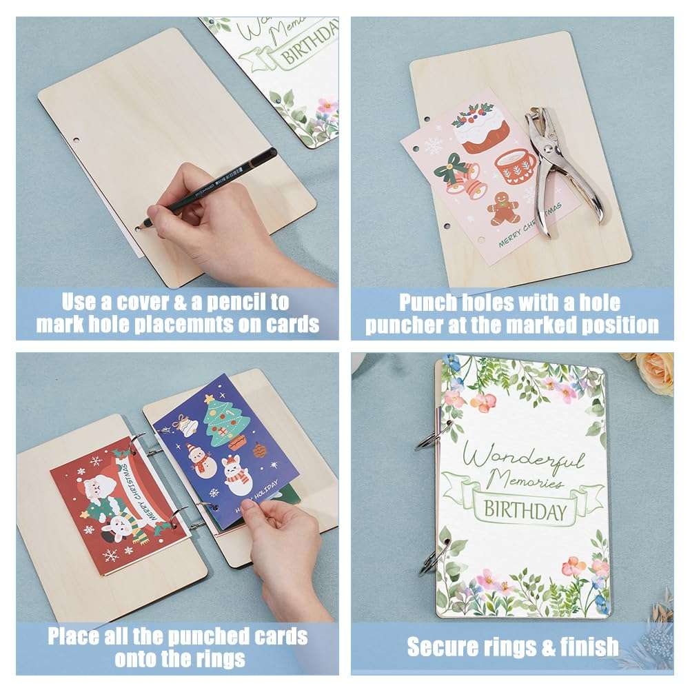 SUPERDANT Wonderful Memories Birthday Greeting Card Organizer Flowers and Plants Wedding Journal Birthday Cards Keeper Leaves Planner Card Holder Wooden Keeper Binder Photo Album Keepsake Gifts 5