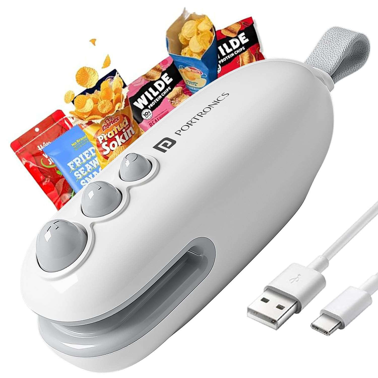 Portronics Locksy 2-in-1 Sealer & Cutter, Portable & Type-C Rechargeable Mini Food Bag Sealer for Food, Chips, Snacks, Traveling Food Packets with Magnet, Strong Heating Clip & Sharp Cutting Blade 1