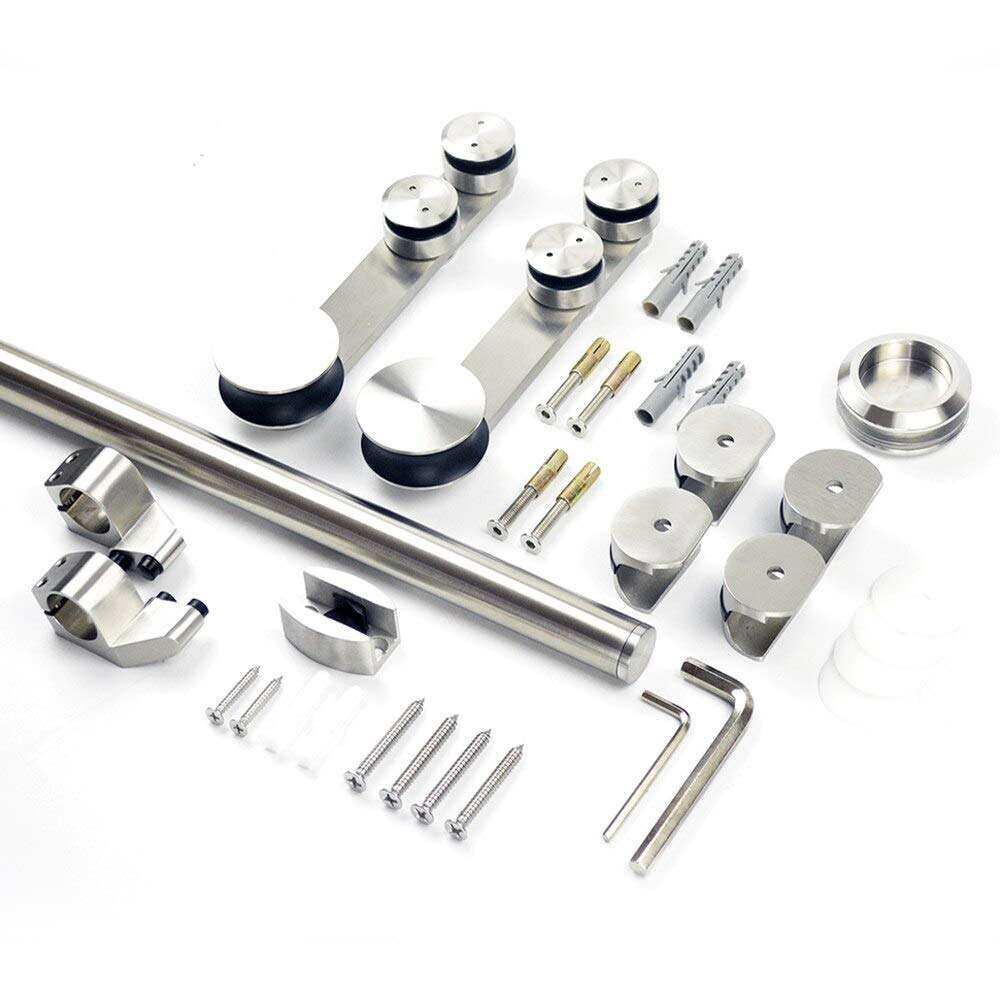 10ft Round Tube Double Glass Doors Glass Sliding Door Hardware Kits - (Length: 10ft Double Kit, Color: Beige)" 3