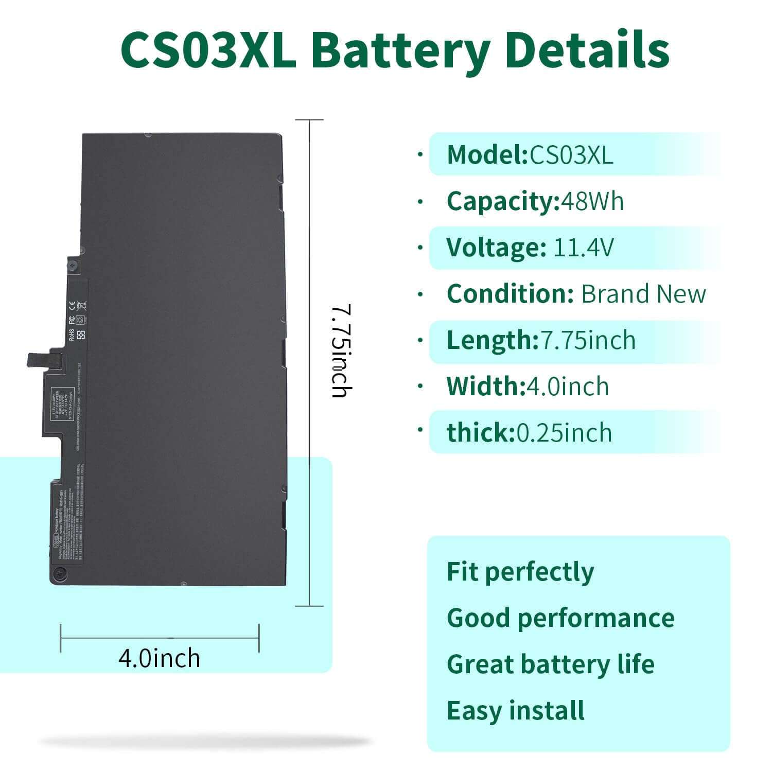 DMKAOLLK CS03XL Laptop Battery for HP EliteBook 840 850 755 745 G3 G4 ZBook 15u G3 G4 Series 800513-001 800231-1C1 800513-001 CS03 CS03046XL HSTNN-IB6Y HSTNN-UB6S HSTNN-I33C-4 2