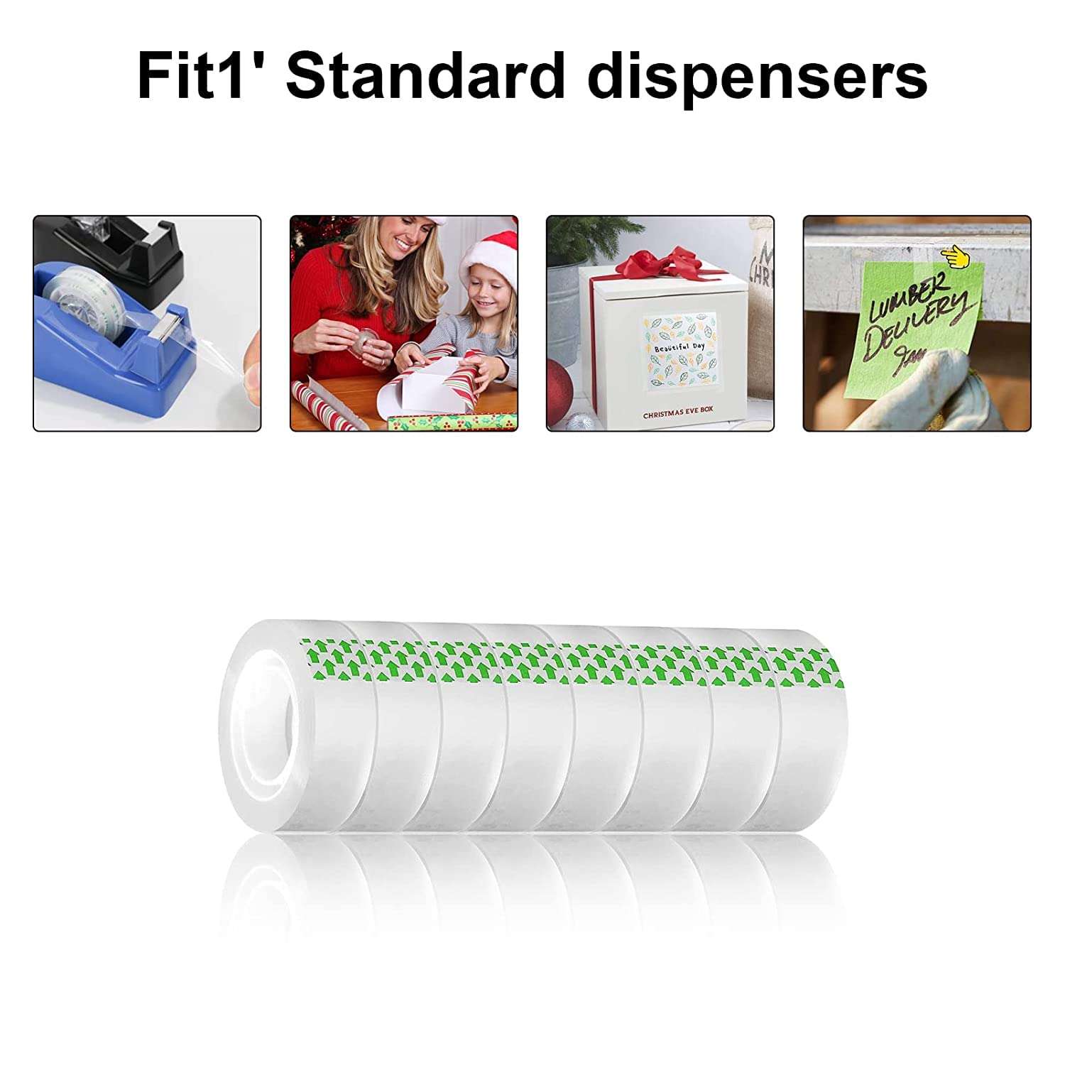 MARKQ Clear Tape 3/4 Inch x 25 Yards Transparent Tape for Office Home School Gift Wrapping Tape Refills for Dispensers 1 Inch Core 8 Rolls 4