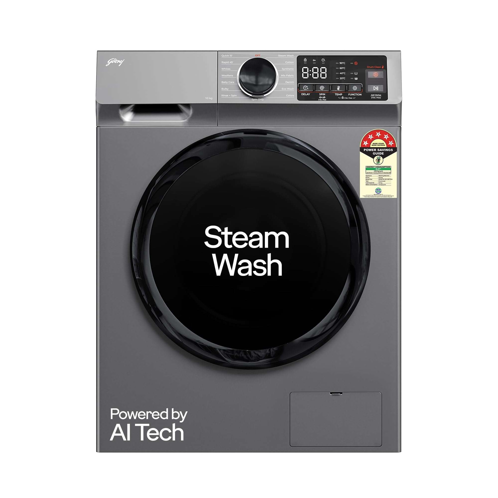 Godrej 9 Kg 5 Star, 4 Years Comprehensive Warranty, With AI Tech, Digi Inverter Fully-Automatic Front Load Washing Machine (2024 Model, WFEON CEL 9014 IEBT SLSR, Silver Stream, With Steam Wash) 1
