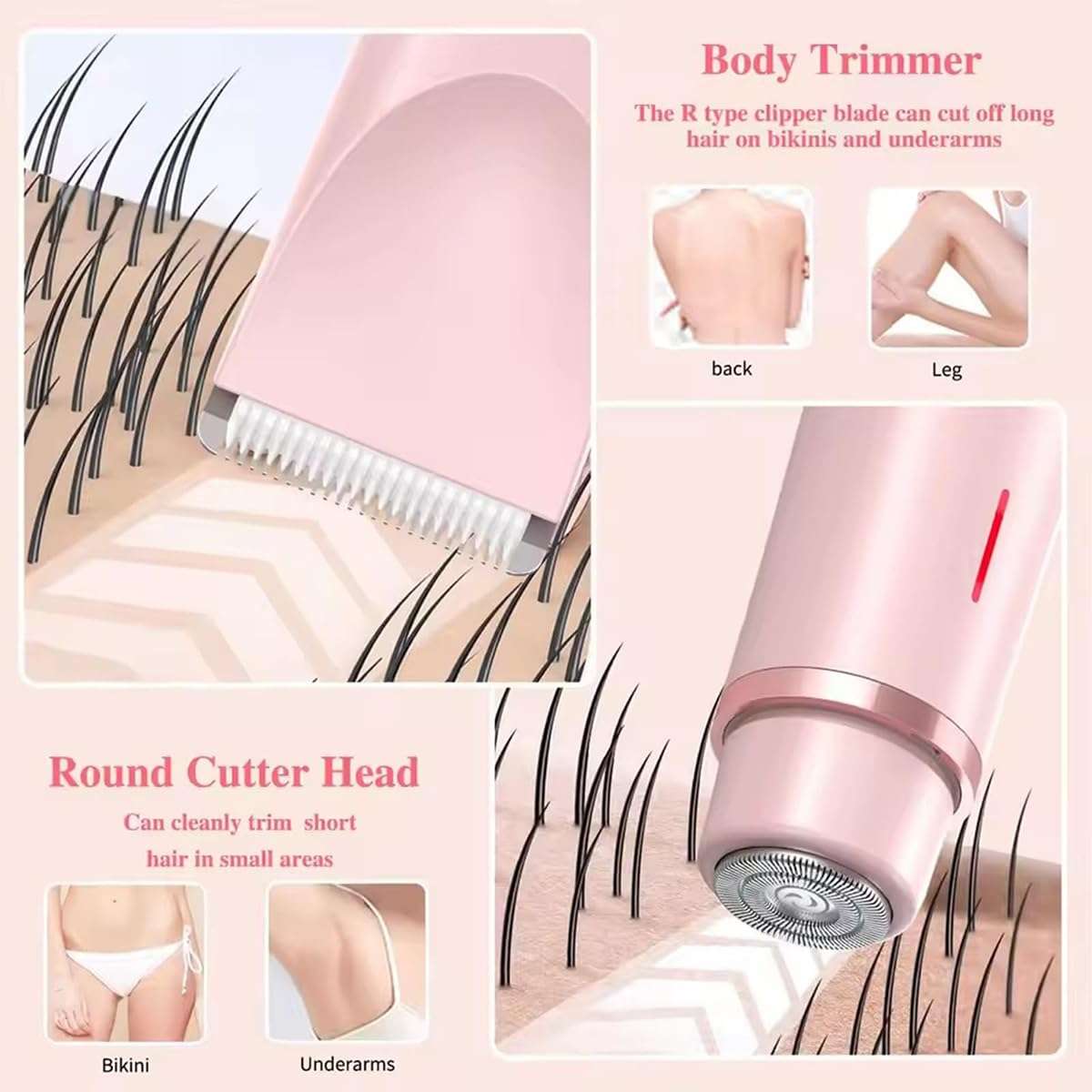 Breezelly Shaver,Comfort 2 in 1 Electric Lady Shaver,Wet & Dry Rechargeable & Hypoallergenic for Face, Arms, Legs (Pink) 3