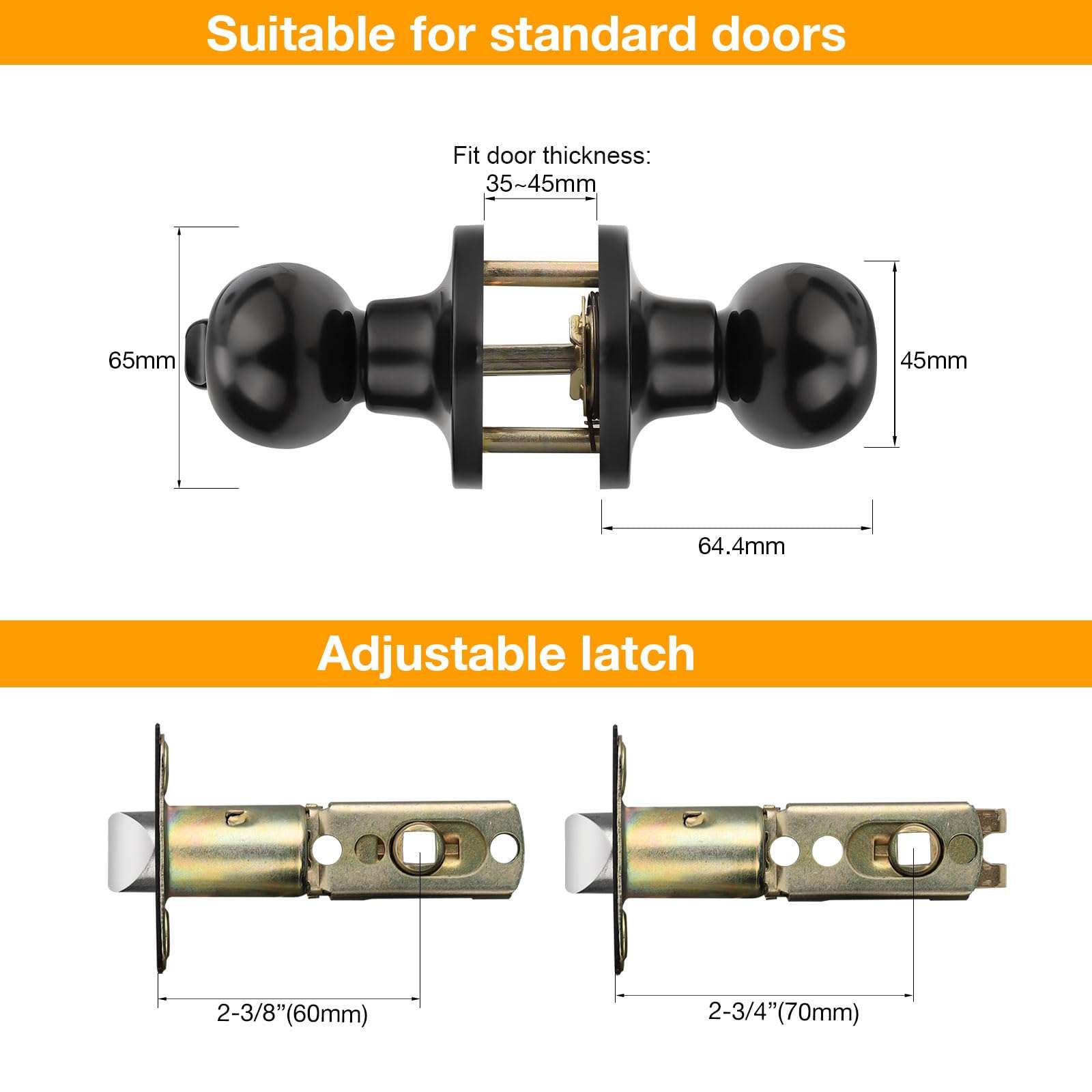 Gobrico 5 Pack Black Door Knob Oval Door Knobs Privacy Door Handles for Bed and Bath Interior Door Knob Egg Shaped Stainless Steel 4