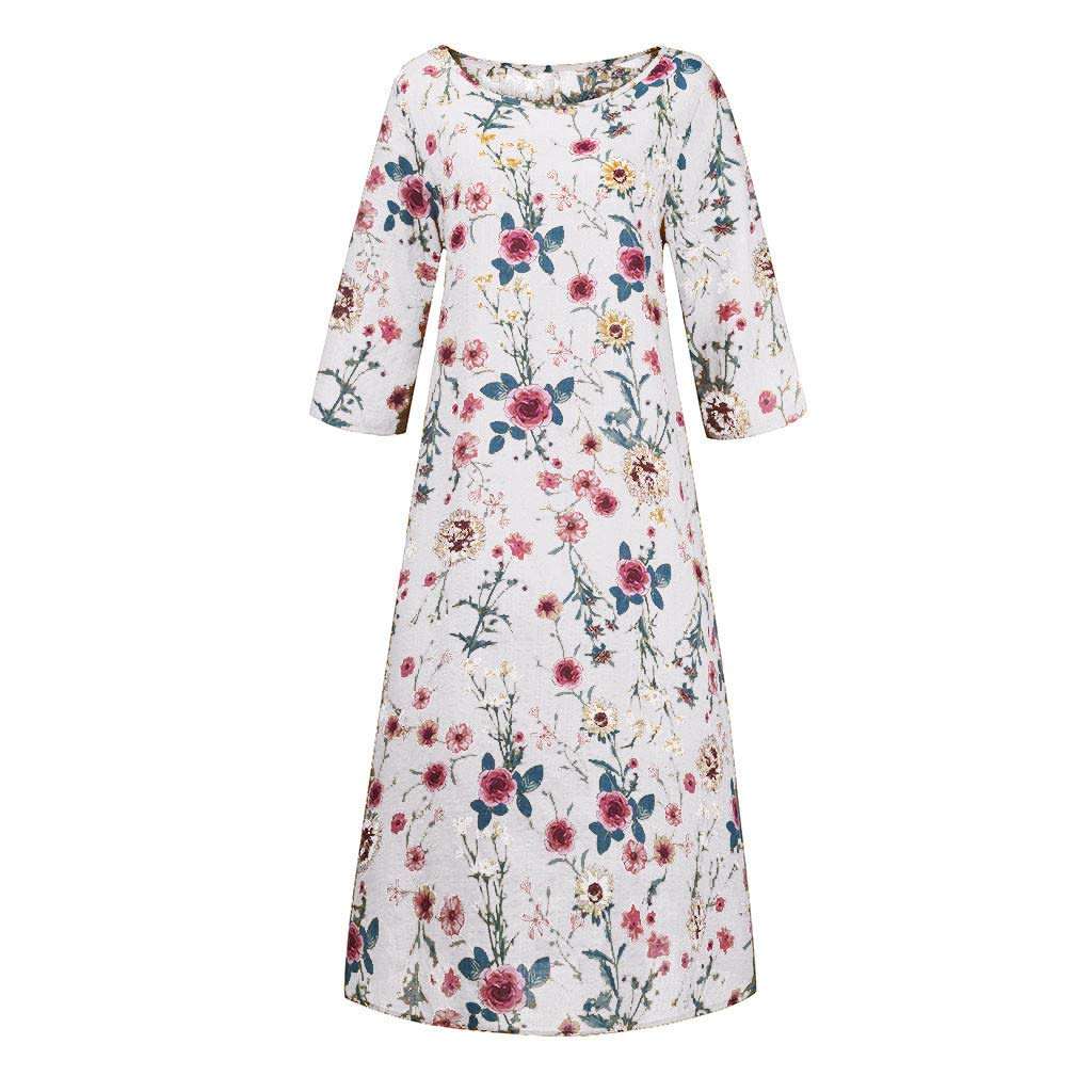 Women Retro Dress Summer Casual Loose Sleeveless O-Neck Floral Print Dress Plus Size Boho Long Maxi Dress 3