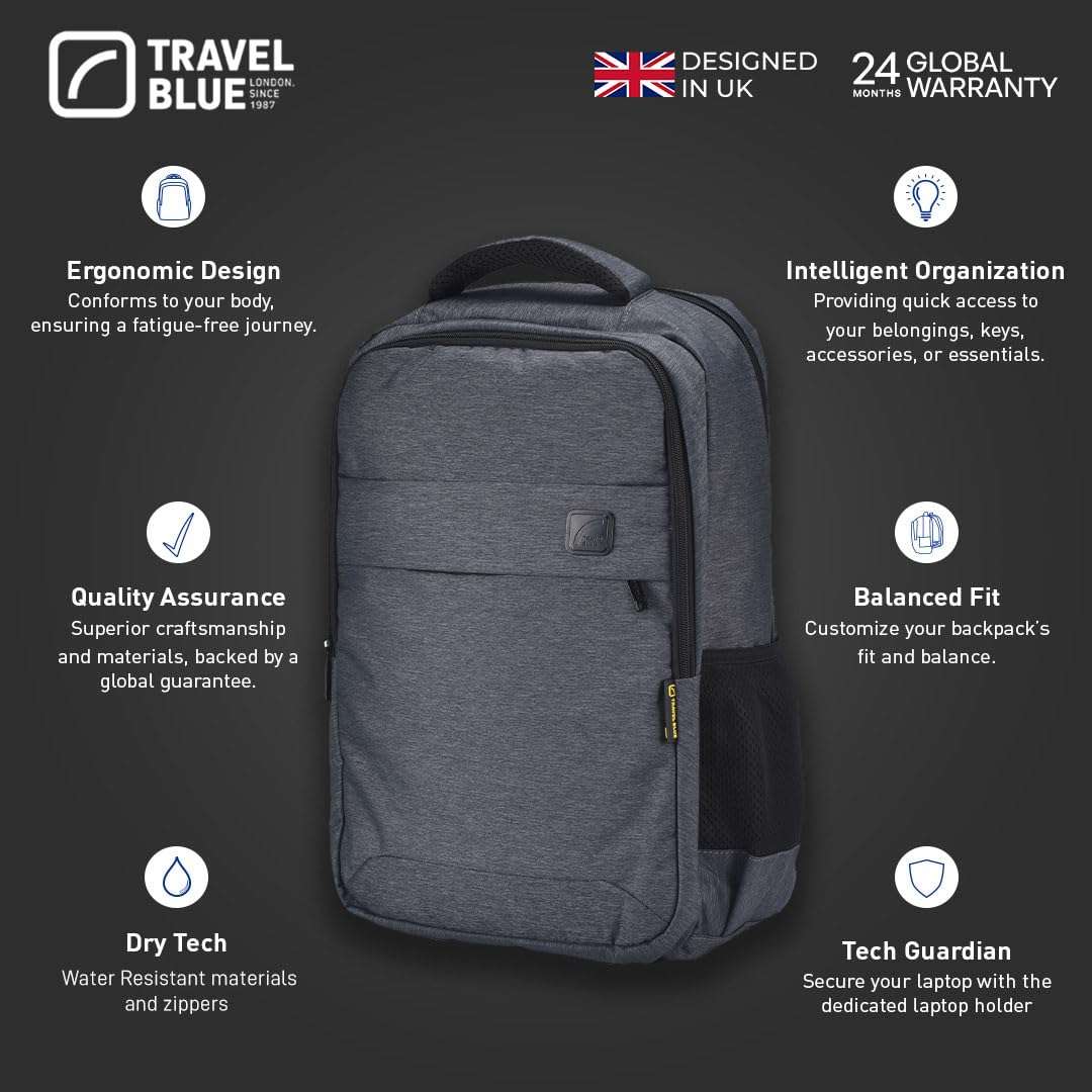 Travel Blue Navigator Executive 15.4 Inches laptop Compartment, 24 L Casual Backpack,Shoe & Organizer Pocket for Men Women Boys Girls Blue 3