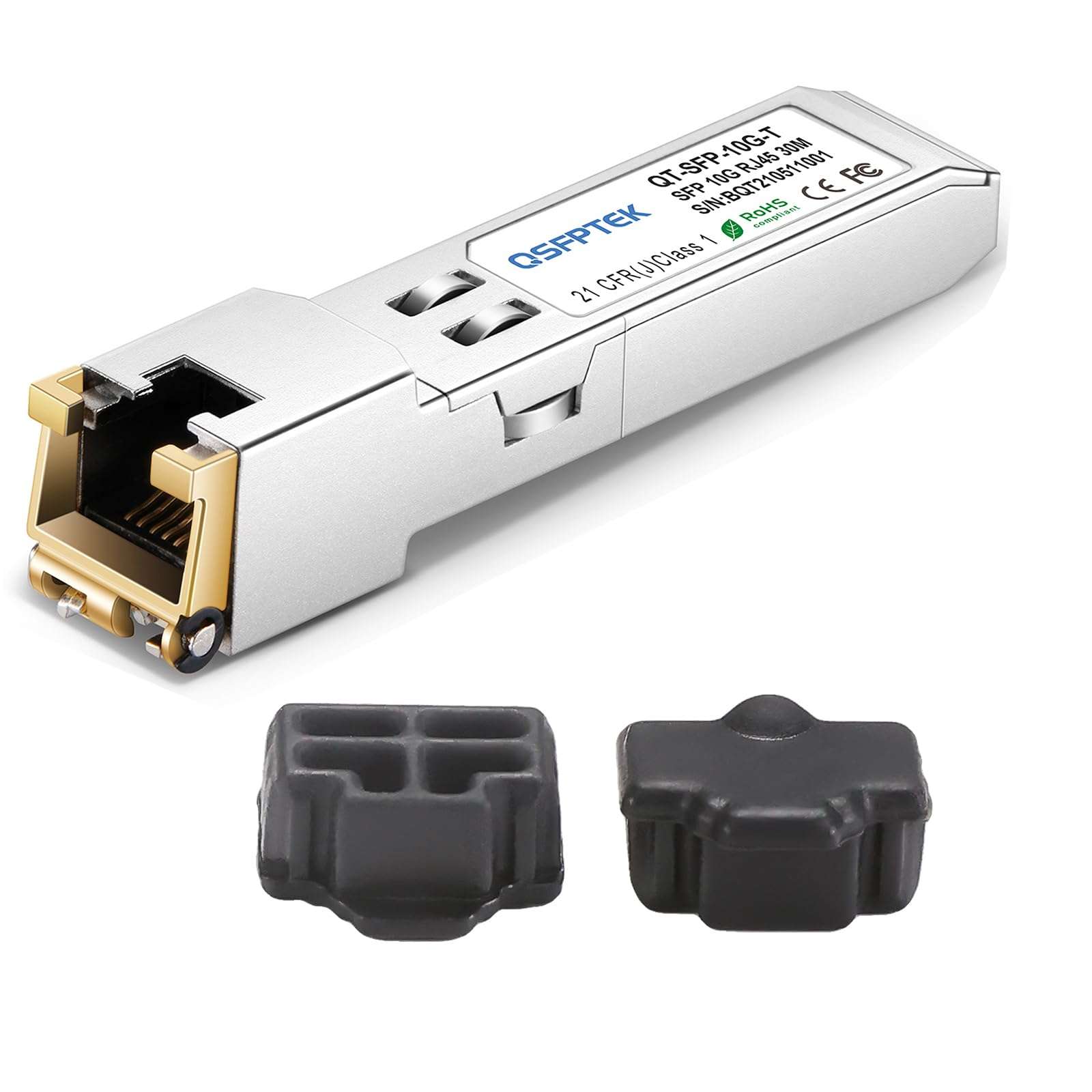 10Gb SFP+ RJ45 Transceiver, 10GBASE-T SFP to Ethernet Module, 10 gigabit SFP Copper RJ-45 30m, RJ45 Network Switch Ethernet Port Silicone Plug Cover, 10g Networking Optical Fiber Mini gbic Generic 1