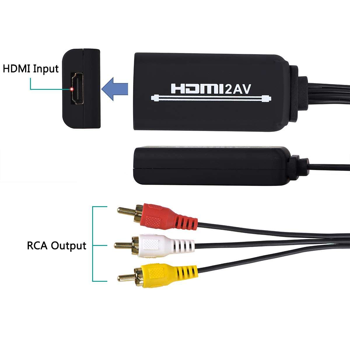 HDMI to RCA, HDMI to RCA Converter Cable, 1080P HDMI Converter to AV 3RCA CVBs Composite Video Audio Supports TV Stick, Roku, Chromecast, Apple TV, PC, Laptop, Xbox, HDTV, DVD 4