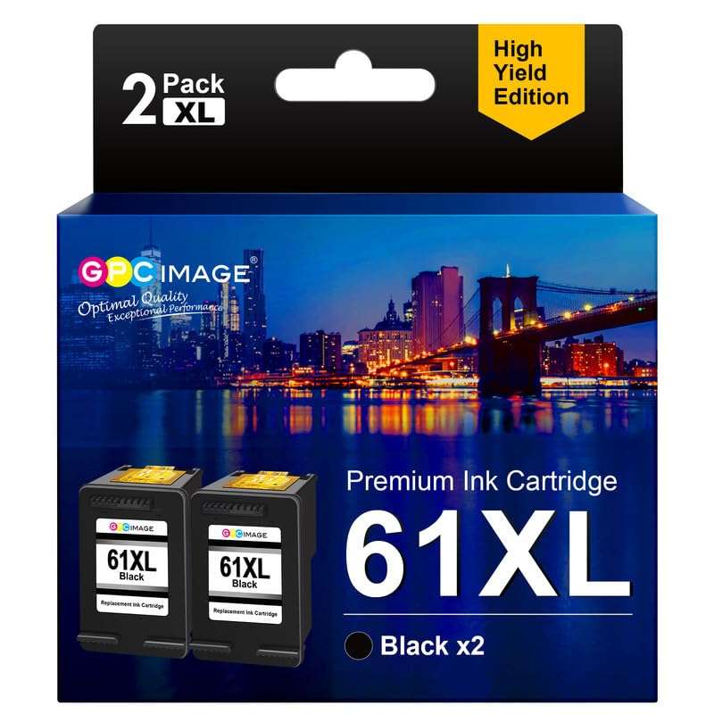 GPC Image Remanufactured Ink Cartridge Replacement for HP Ink Cartridge 61 61XL Ink to use with Envy 4500 Envy 5530 5535 Deskjet 1000 1010 1510 2540 Officejet 2620 4630 4635 (2 Black) 1