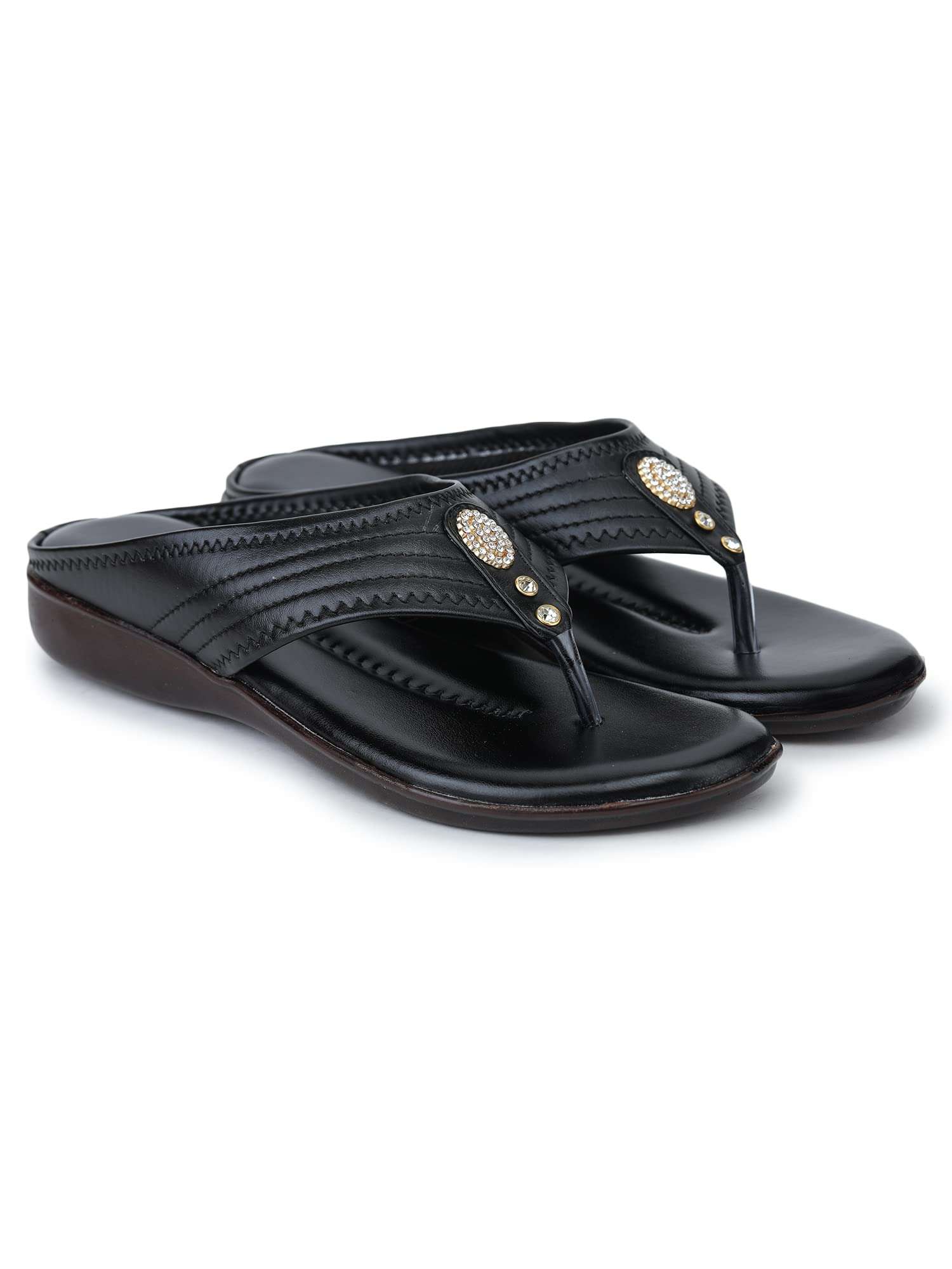 Bootco Flat for Womens & Ledies Attractive Silver Nag Design With Comfortable Soft Feel During Wearing This Trending Black Color Easy To Fitt Flat Slipper 1