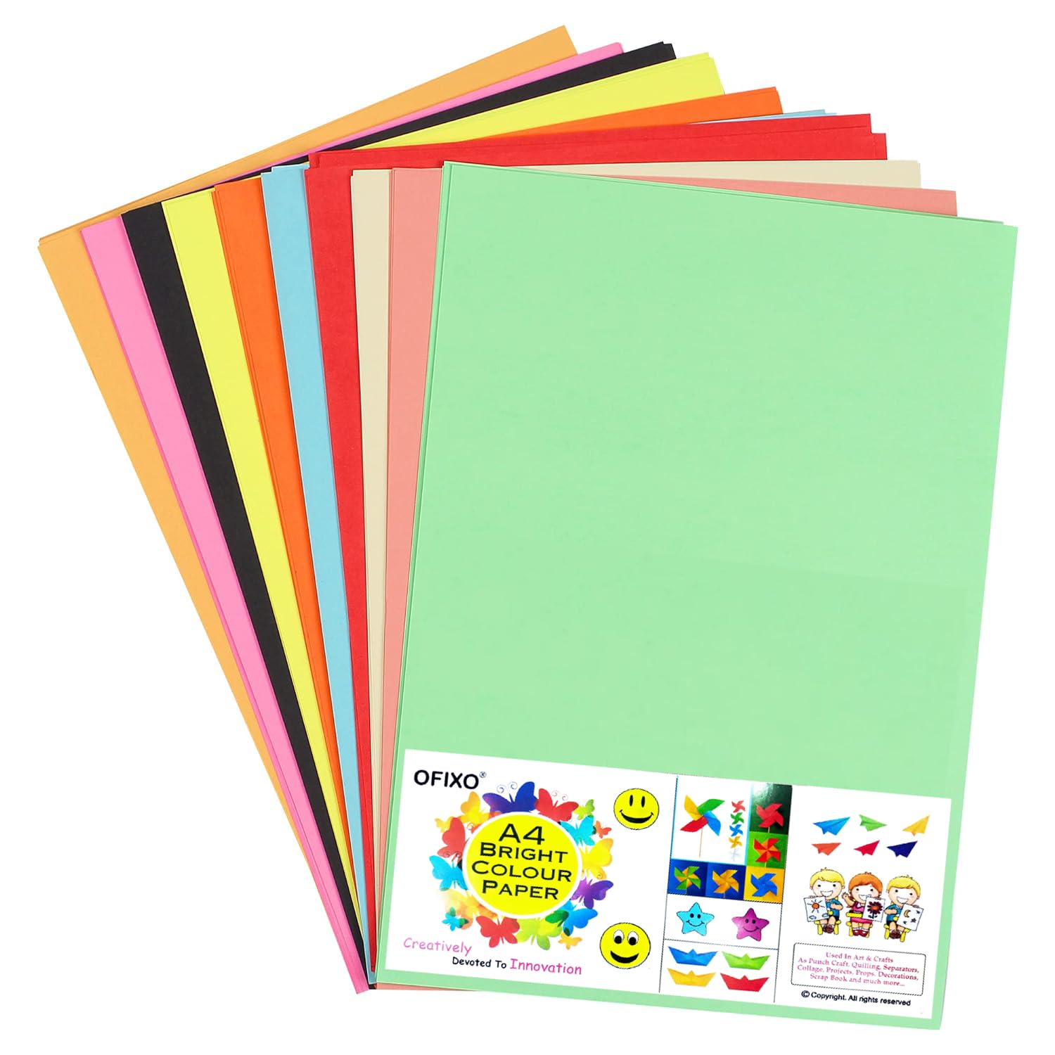 OFIXO A4 Multicolor, Bright, BIG/FULL Size, Chart/Pastel Sheets, Used in art and craft, collage, projects, posters etc. Plain color Sheets paper (150 GSM) 20 Pcs Color Sheet