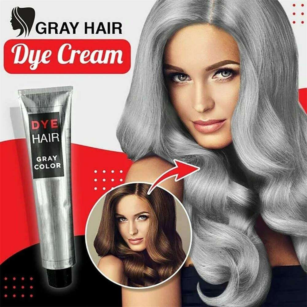 Silver Gray Hair Dye Cream, 100ml Hair Color Super Gray Dye Hair Cream, Unisex DIY Fashion Gray Silver Color - Long-Lasting, Easy to Use, A Dye Cares for Your Hair (1PC) 2