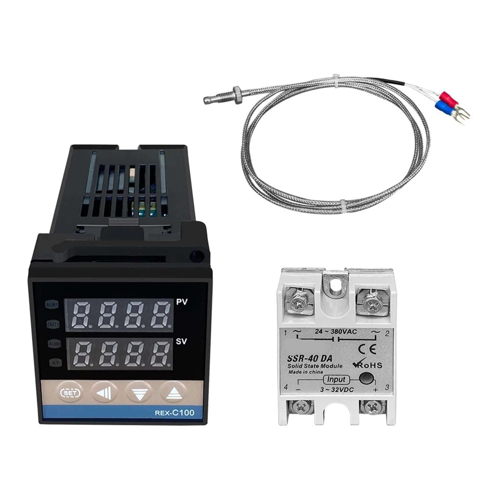 GBJULKJZ Digital Thermostat Temperature Controller SSR Output K Type thermocouple Sensor SSR 40DA Solid Relay Sensor REX-C100(Set 2) 1