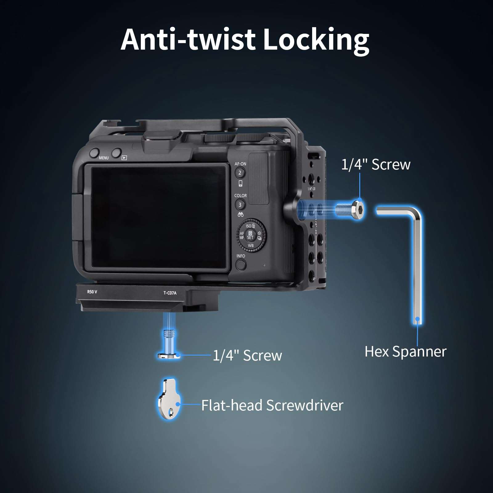 Nitze R50V Cage for Canon R50 V Camera, with Cold Shoe Adapter and Built-in Ergonomic Silicone Grip, Quick Release for Arca and Cold Shoe, Supports Vertical Shooting - T-C07A 6