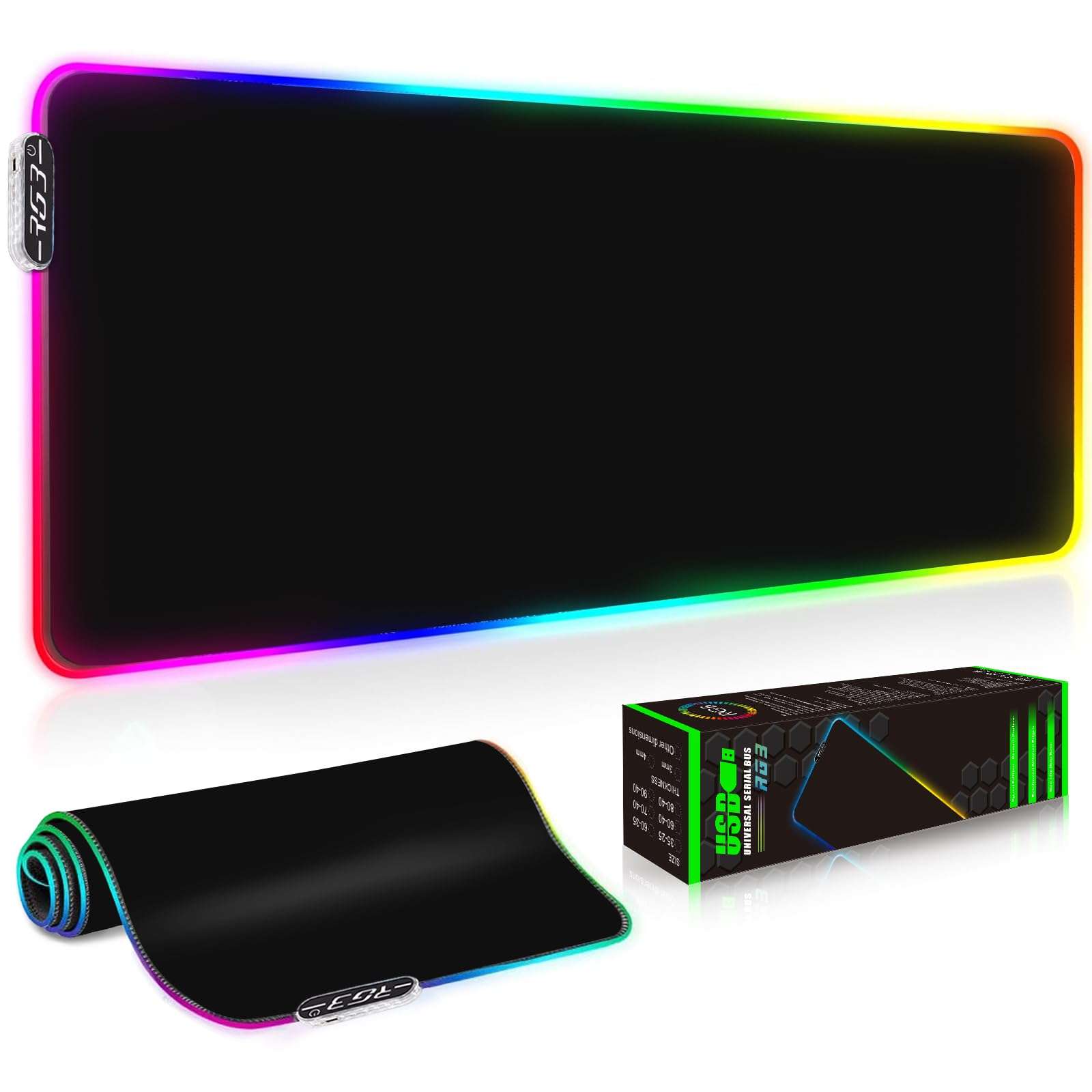 Galdas Large RGB Gaming Mouse Pad - Big Gaming Led Mouse Mat Smoothly Waterproof Surface XXL Mouse Pad with Anti-Slip Rubber Base Stitched Edge Mouse Pad with 19 Light Modes,31.5"x11.8" (Black) 1