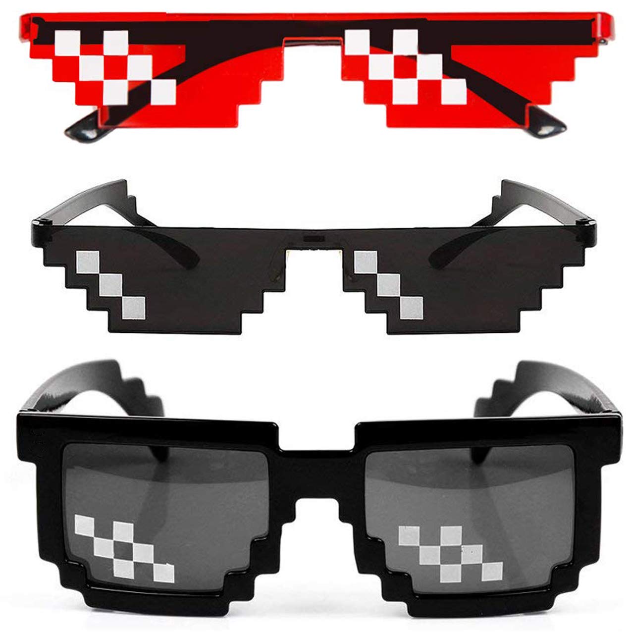 [2 Pack] Thug Life Sunglasses, Men Women Glass 8 Bit Pixel Mosaic Glasses Photo Props Unisex Sunglass Toy - Black