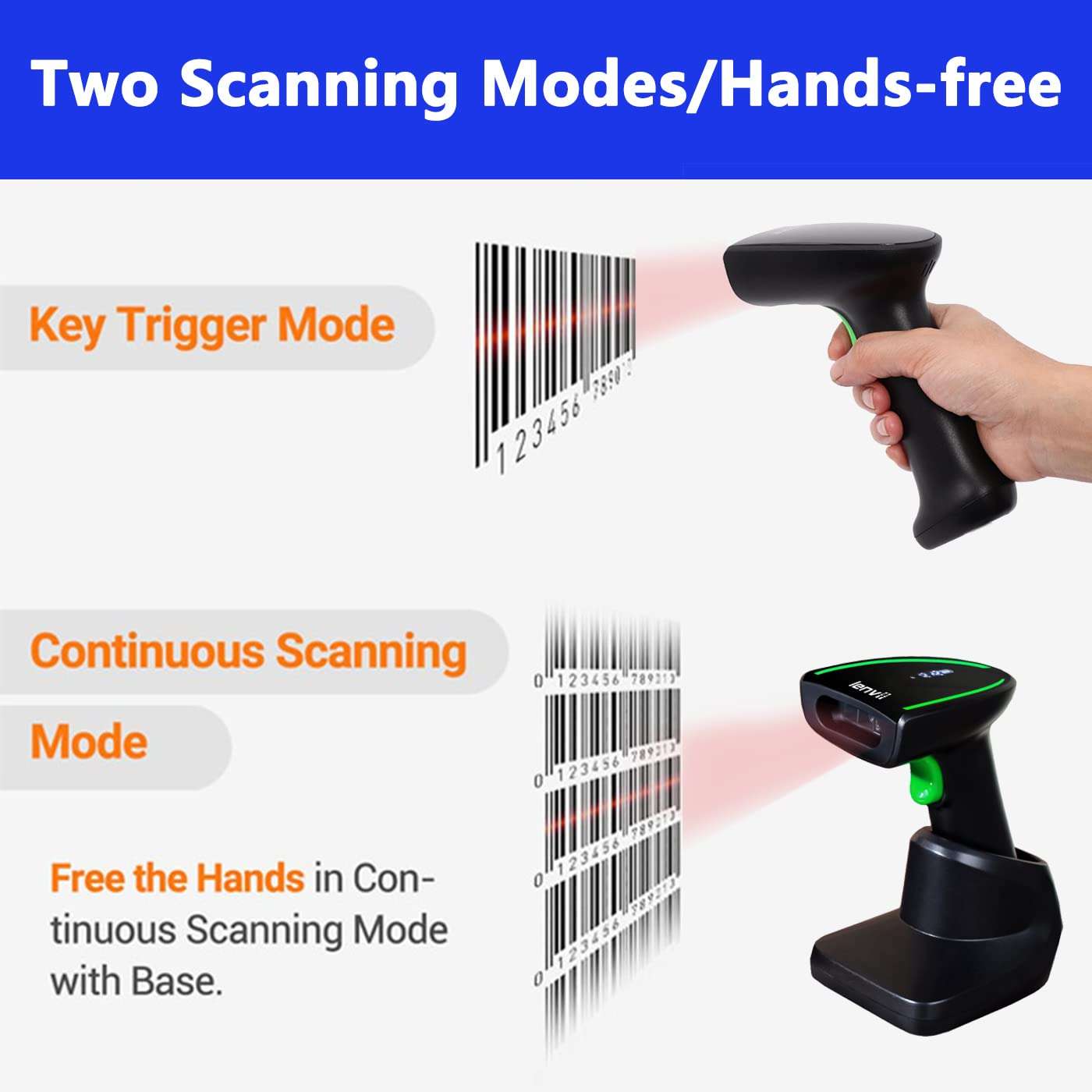 LENVII CW770 Bluetooth Barcode Scanner with Wireless Screen and Base 2D Barcode Scanner Handheld QR Code Scanner Wired one-Dimensional Barcode Scanner for Stores, supermarkets, and Warehouses 4