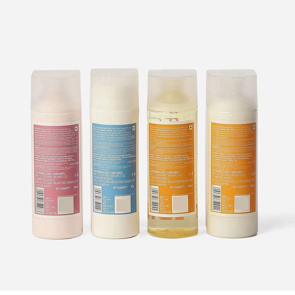 Mothercare Gift Set for Babies | Baby Gift Box (Pack of 4) | Bath Milk, Lotion, Shampoo 300ml Each & Powder 125g | 6