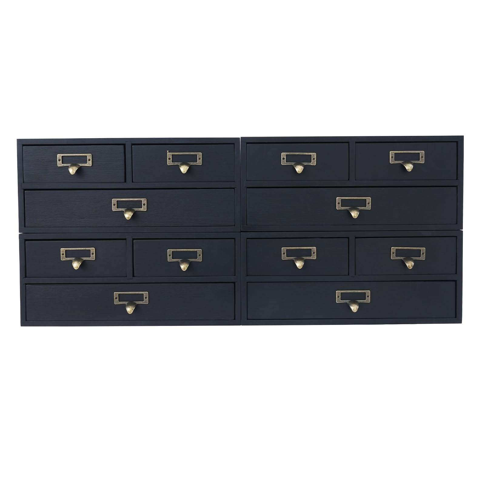 Vintage 12-Drawer Wooden Desk Organizer, 4 Pack 3-Slot Filing Cabinet, Stackable Craft Storage Drawers, Rustic Tool Box, Multilevel Apothecary Cabinet, Ideal Home Office Organizers and Accessories 6
