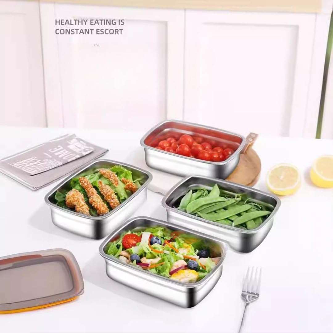 Marve Fridge Storage Box 1000 Ml 316 Stainless Steel Food Storage Containers | Food Grade, Leakproof Kitchen Organizer | Freshness Locking, Microwavable & Freezer Safe, Silver With Lid (3 Pcs) 5