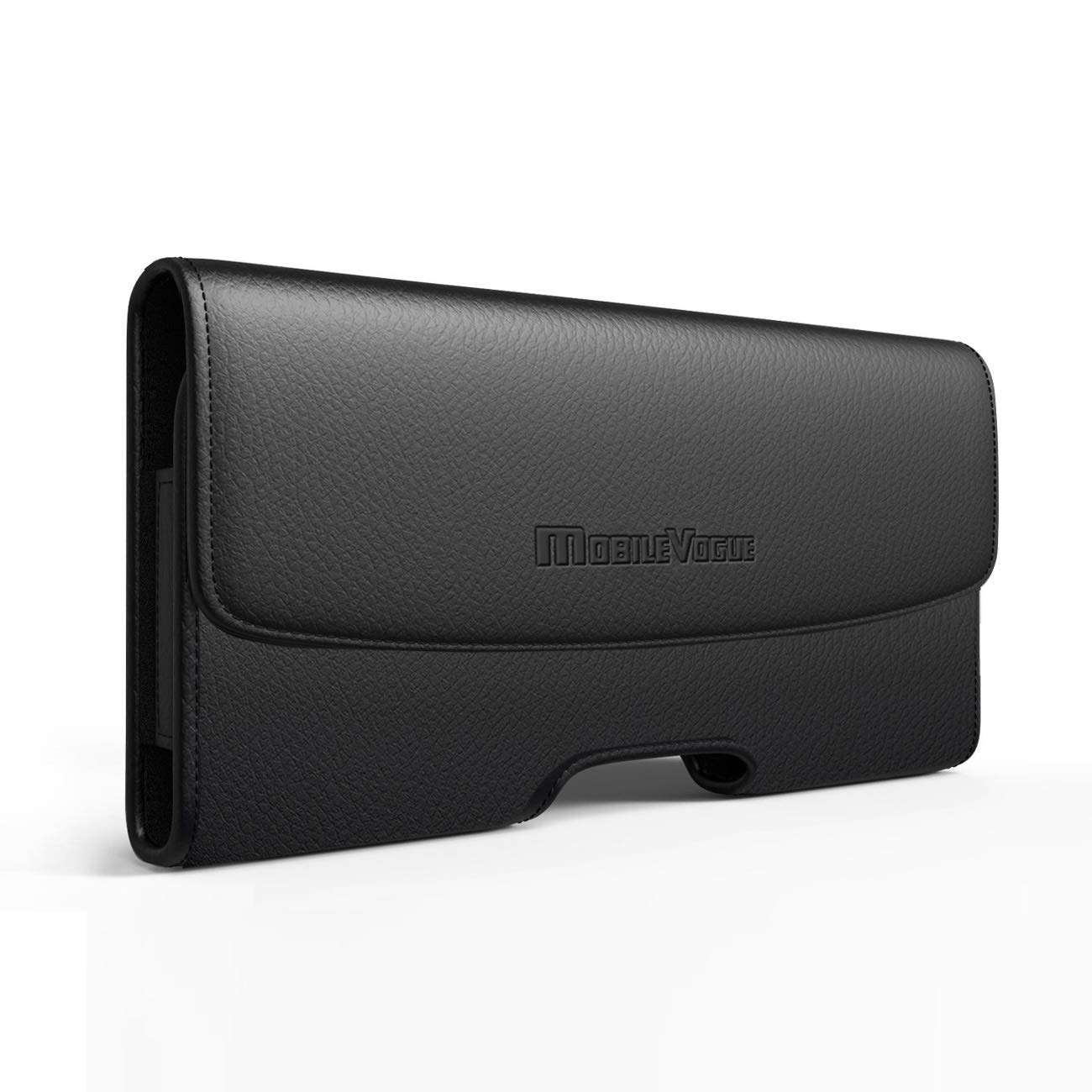 Mobile Vogue by Reiko Premium Eco-Friendly Leather Phone Pouch Belt Clip Holster Compatible with iPhone/Galaxy/Stylo/Android Phone with Protective Case on (Black-MV102, 6.6 x 3.5 x 0.7 in) 1