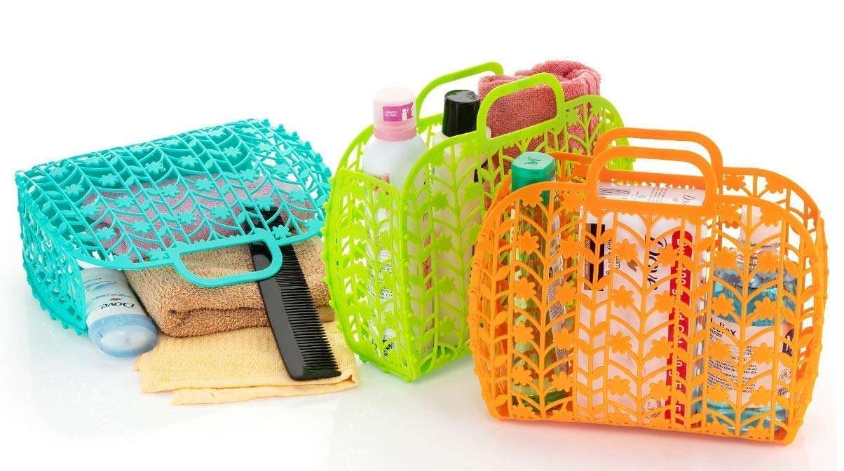 kavach Enterprise Creative Designed Fruit & Vegetable Storage Basket Foldable Bag for Shopping | Living Room,Party & Travelling Bag| Plastic | Light Weight & Smart Look (Multi Color) (1) 4