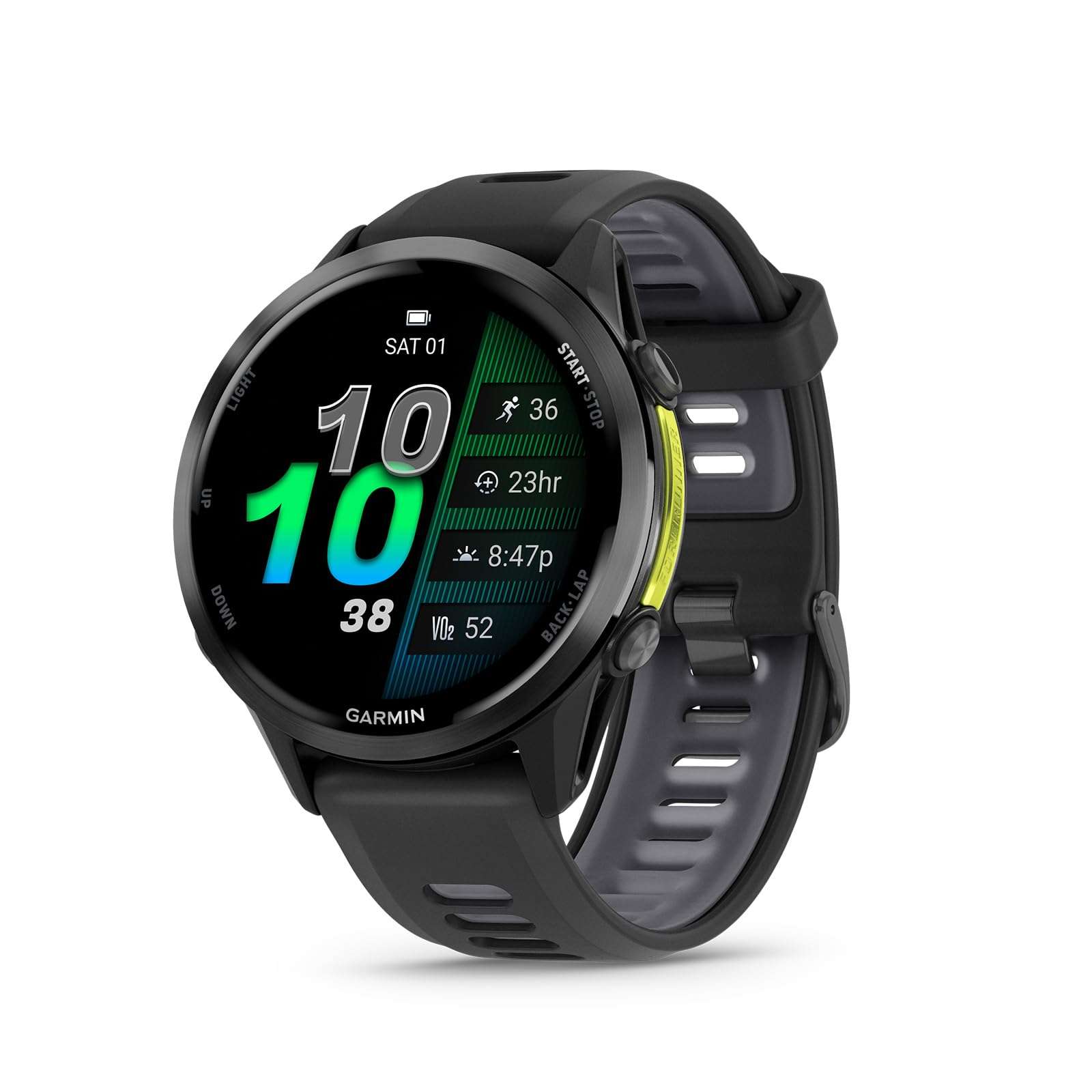 Garmin Forerunner 970 Running Smartwatch, GPS Fitness Smart Watch for Men and Women, Carbon Gray DLC Titanium with Black Case and Black/Translucent Whitestone Band​ Bundle with P-Bank + More 3