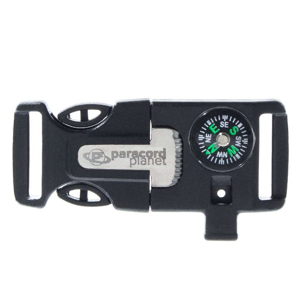 Paracord Planet 3/4 Inch Engraved 4 in 1 Fire Starter Whistle Compass Utility Buckle - Multiple Pack Sizes - Perfect for Backpack Straps, Camping, Hiking