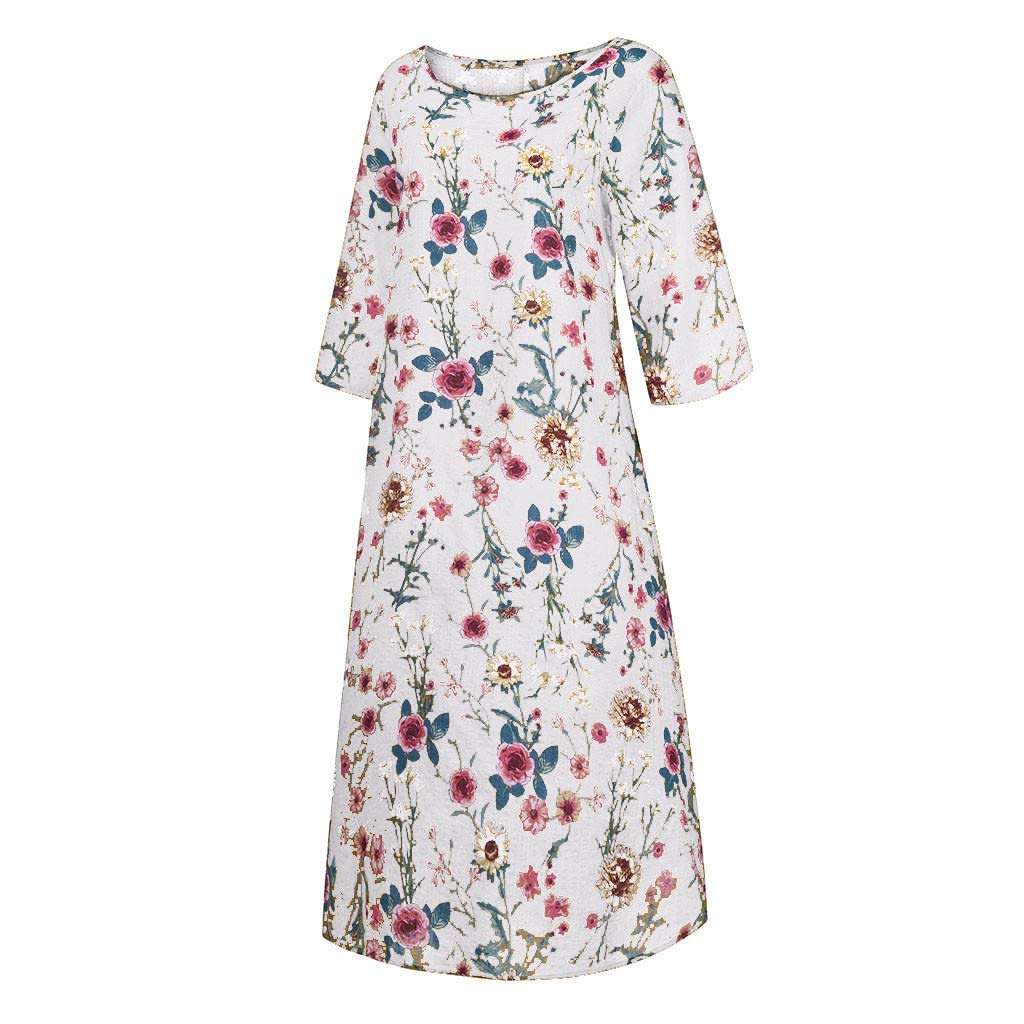 Women Retro Dress Summer Casual Loose Sleeveless O-Neck Floral Print Dress Plus Size Boho Long Maxi Dress 4