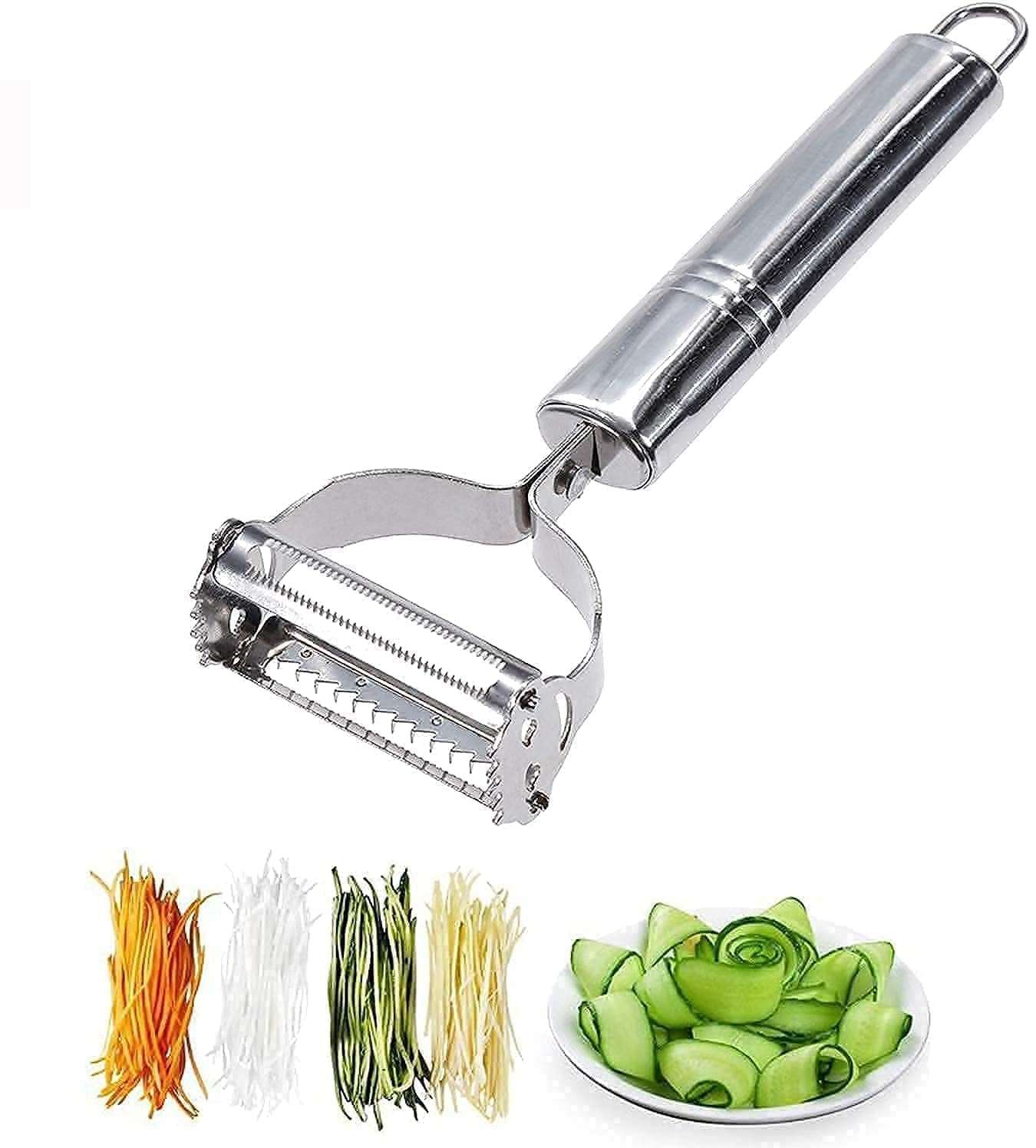 SRWOPKRAY 2-in-1 Stainless Steel Julienne Peeler & Vegetable Slicer - Multi-Functional Grater for Fruits & Vegetables (Silver) 1