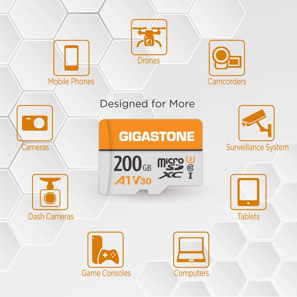 GIGASTONE 200GB Micro SD Card 2-Pack, A1 V30, 4K Video Recording, Compatible with Security Camera, Dash Cam, Drone, 100MB/s MicroSDXC Memory Card UHS-I V30 Class 10, with Adapter 4